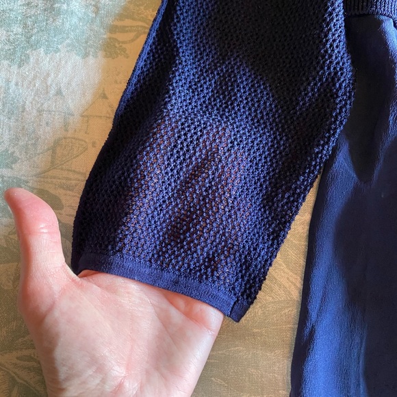 Asoie Navy Blue Mixed Material Sweater - Picture 8 of 11